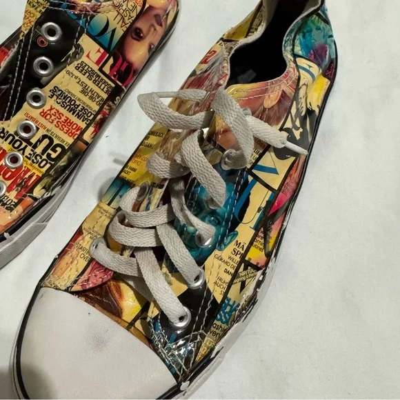 Custom Converse Chuck Taylor Low Top Magazine Collage Art Sneakers Keen Cush - Picture 3 of 8